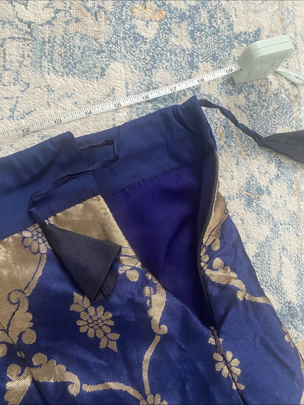 Navy and Pink Floral Brocade A-Line Skirt with Matching Pink Dupatta - Picture 3 of 3
